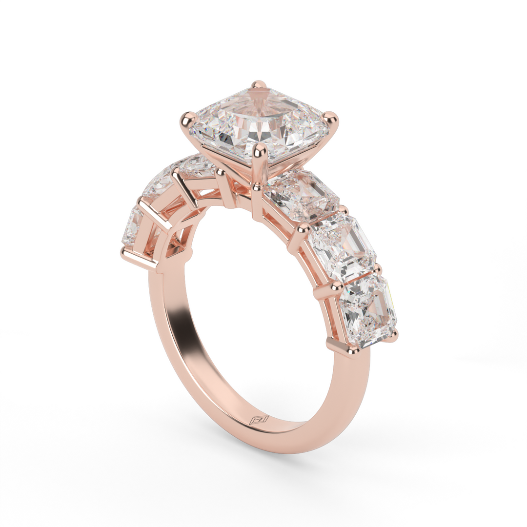 Asscher Cut Side Stone Diamond Engagement Ring