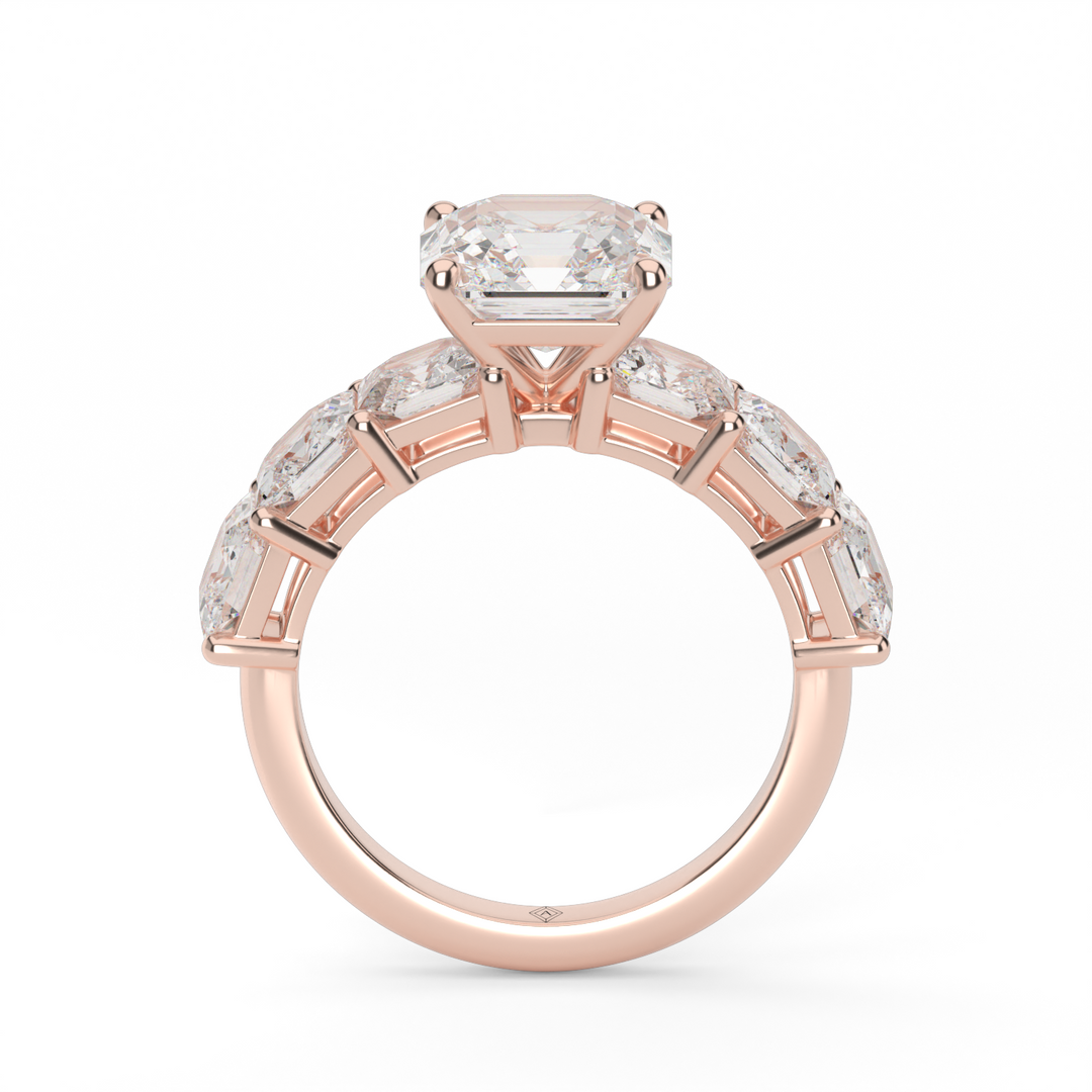 Asscher Cut Side Stone Diamond Engagement Ring